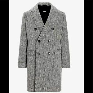 EXPRESS Black & White Wool Herringbone Topcoat